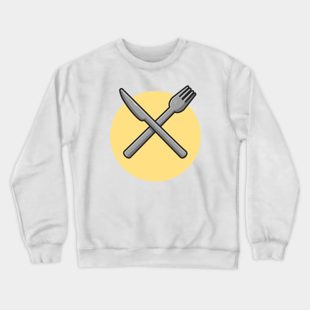 Fork And Knife Cartoon Vector Icon Illustration (2) Crewneck Sweatshirt by Catalyst Labs